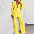 Women’s Single-Breasted Wide-Leg Blazer Set - Yellow