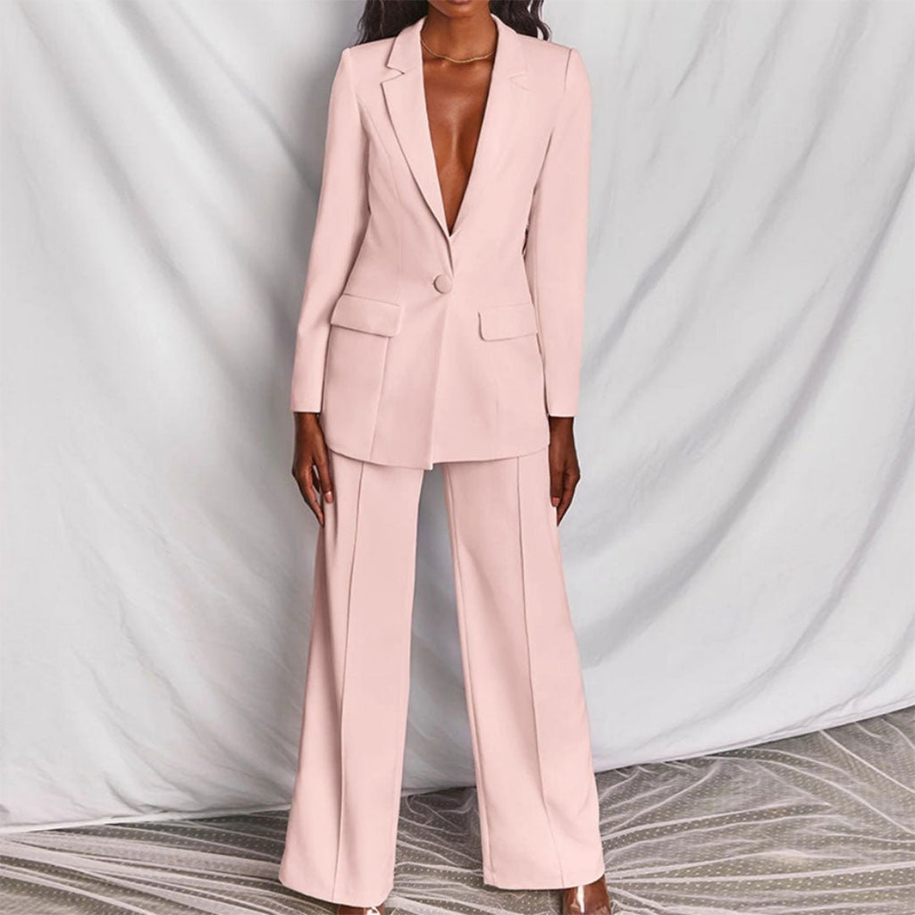Women’s Single-Breasted Wide-Leg Blazer Set