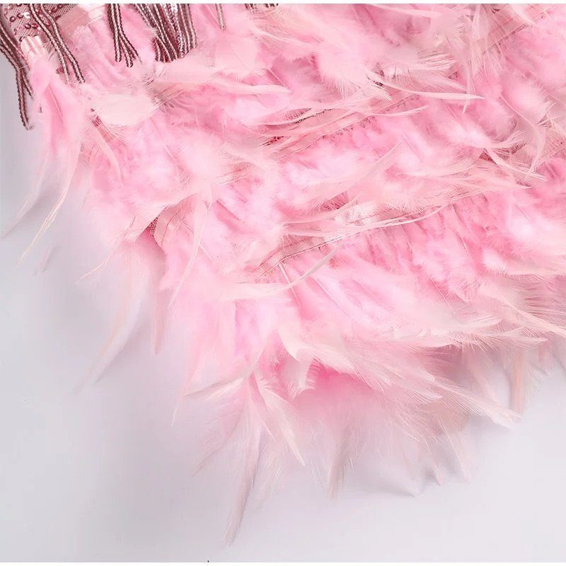 Women's Sequin V-Neck Feather Hem Cocktail Mini Dress