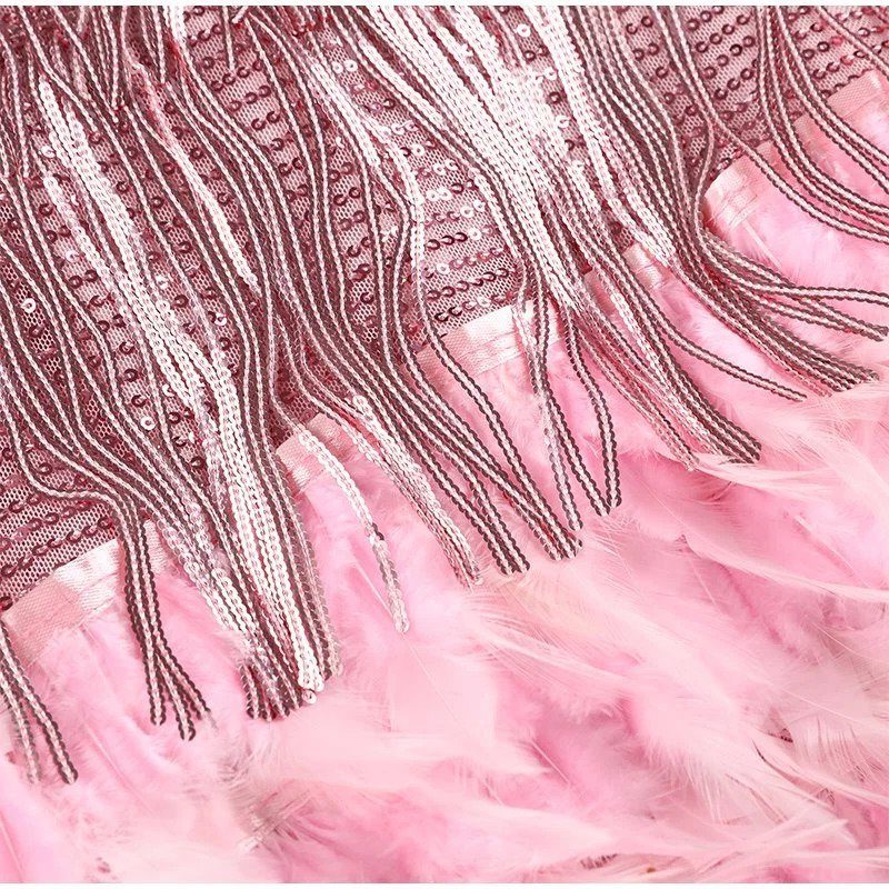 Women's Sequin V-Neck Feather Hem Cocktail Mini Dress