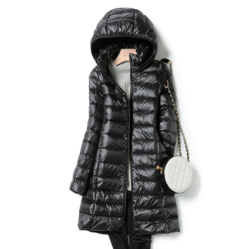 Women's Lightweight Longline Hooded Puffer Coat