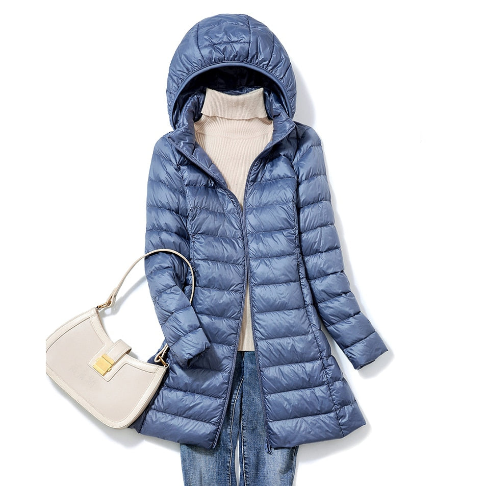 Women's Lightweight Longline Hooded Puffer Coat