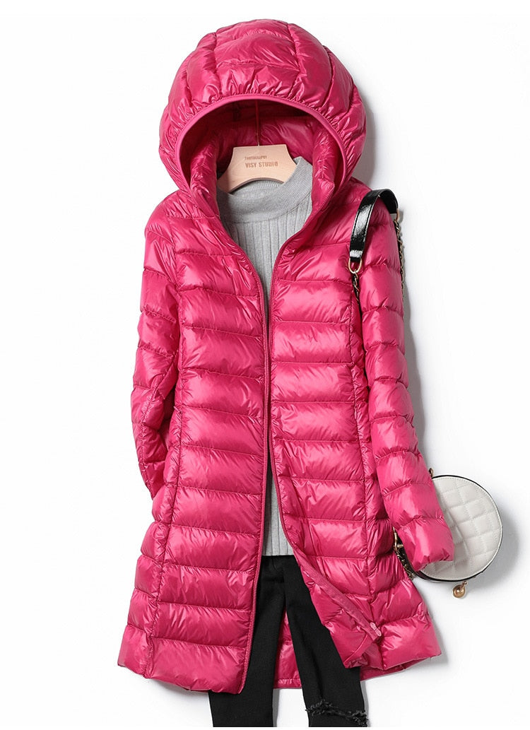 Women's Lightweight Longline Hooded Puffer Coat