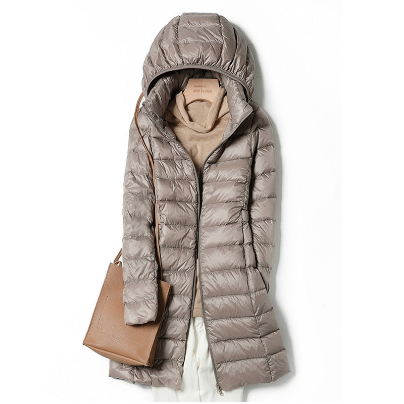 Women's Lightweight Longline Hooded Puffer Coat