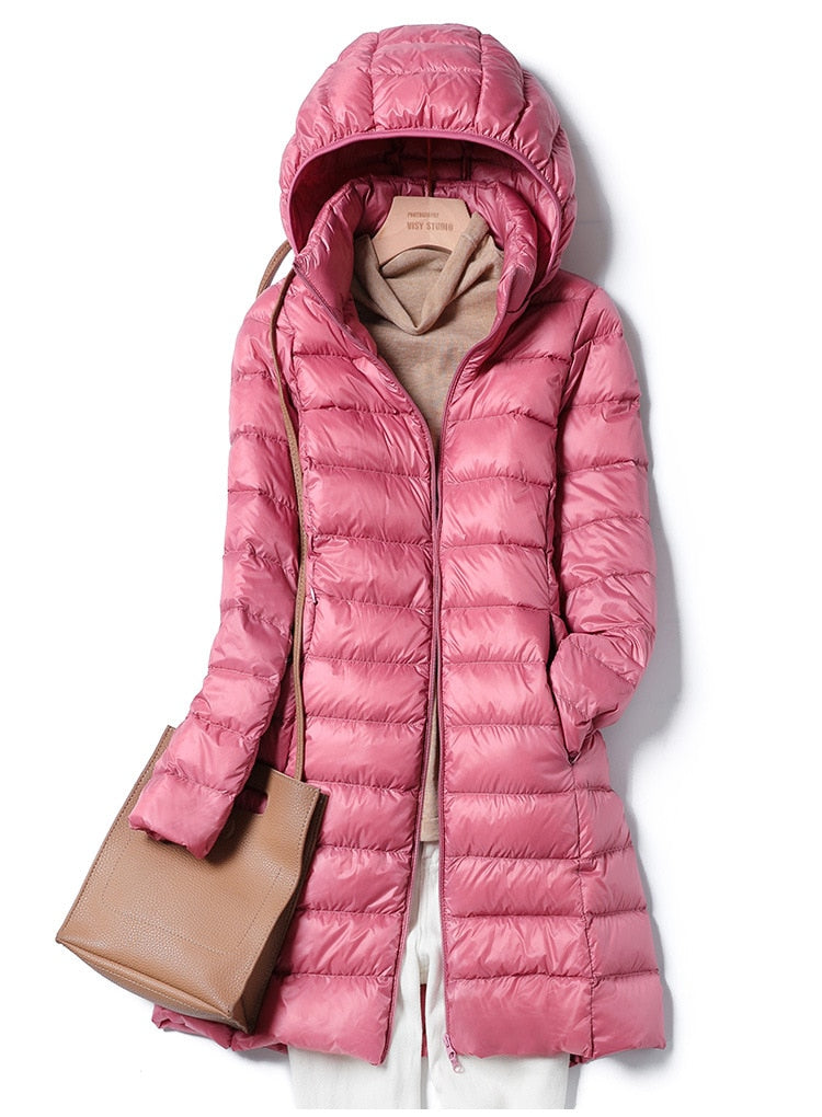 Women's Lightweight Longline Hooded Puffer Coat