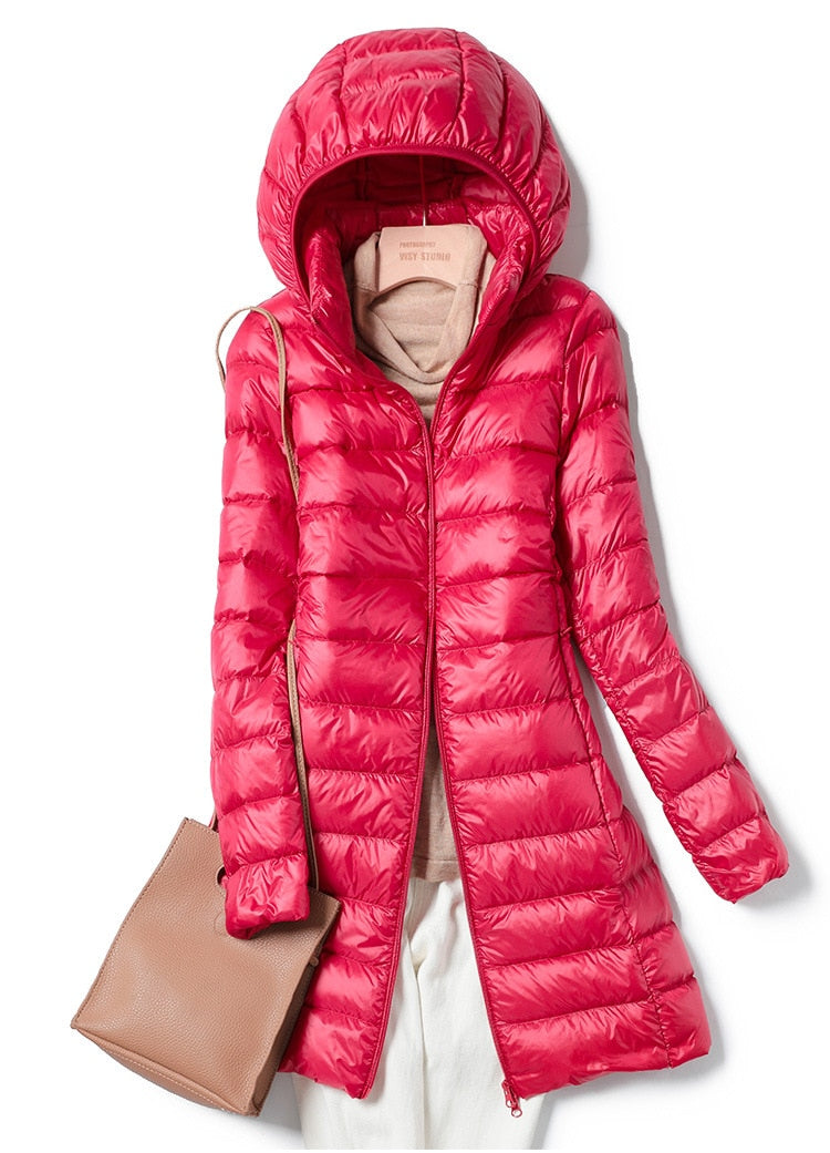 Women's Lightweight Longline Hooded Puffer Coat