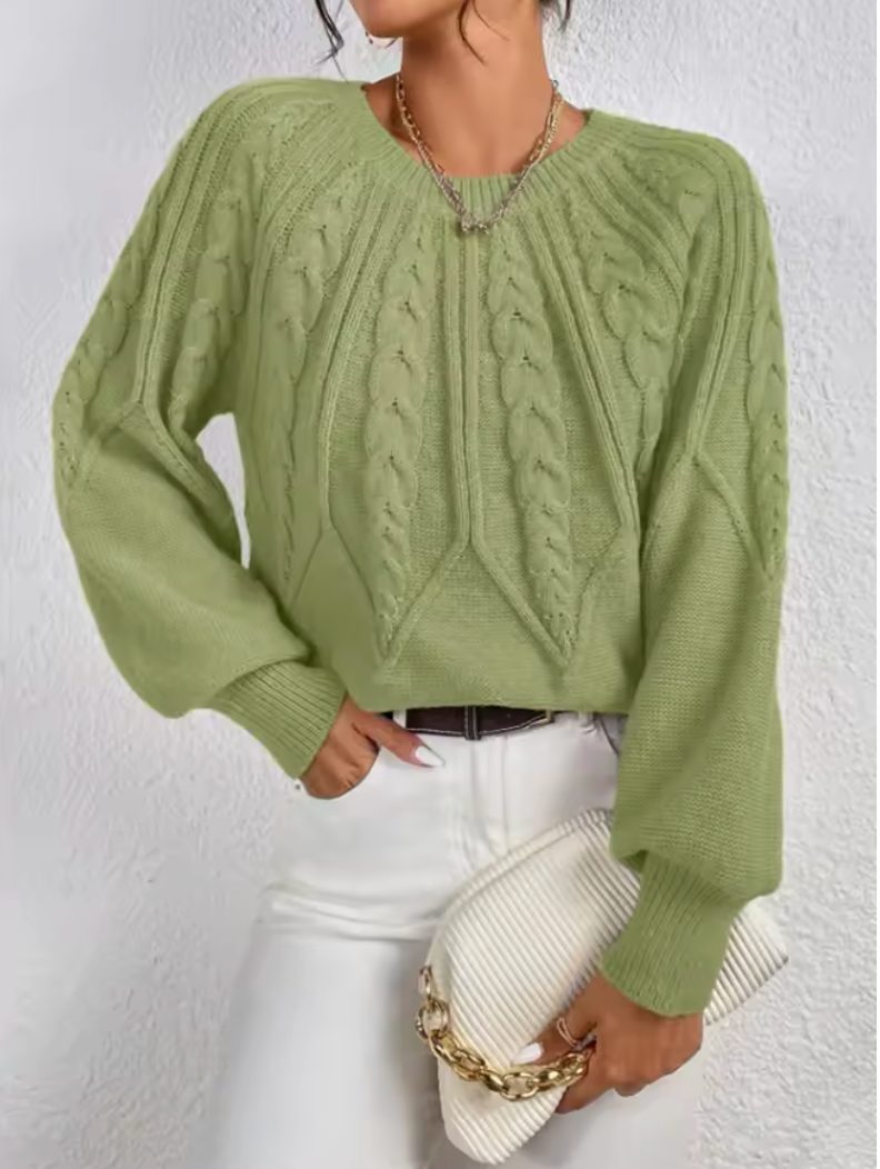 Women's Cable Knit Sweater with Crew Neck