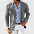 Men's Knitted Blazer Cardigan with Lapel Collar - Gray