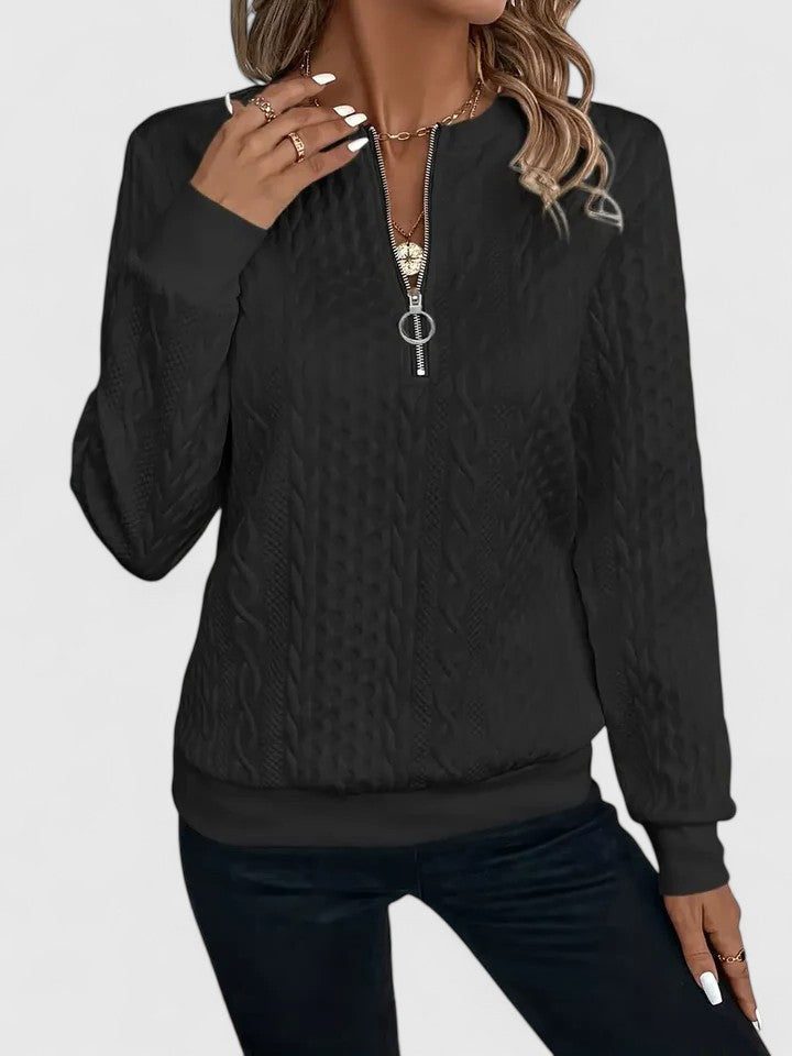 Women's V-Neck Cable Knit Sweater - Black
