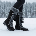 Women's Fur-Trim Lace-Up Mid-Calf Snow Boots - Black