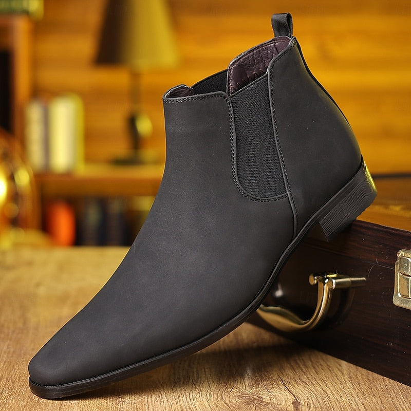 Men's Elastic-Panel Slip-On Ankle Boots - Black