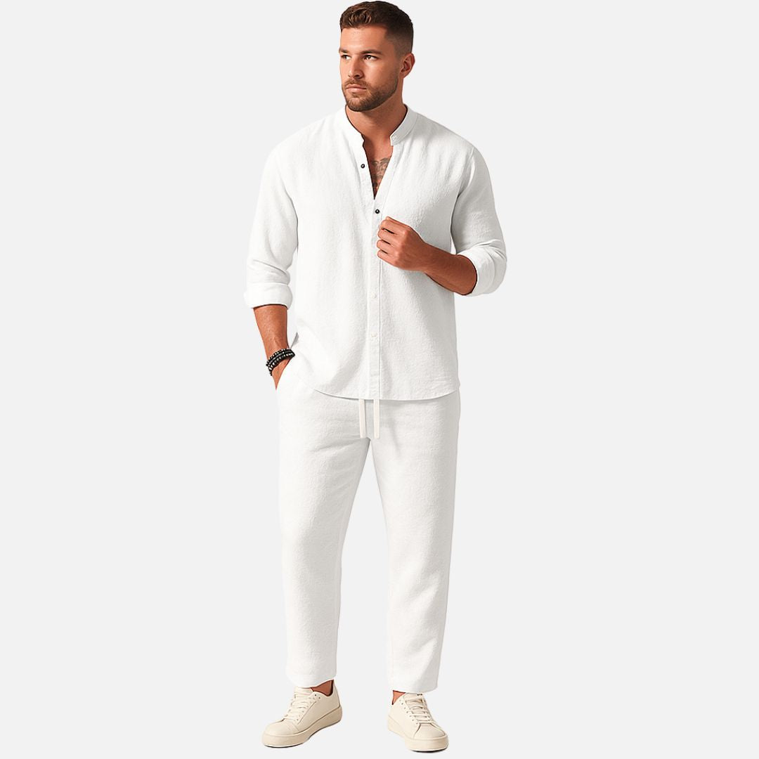 Men's Band Collar Shirt and Trousers Set
