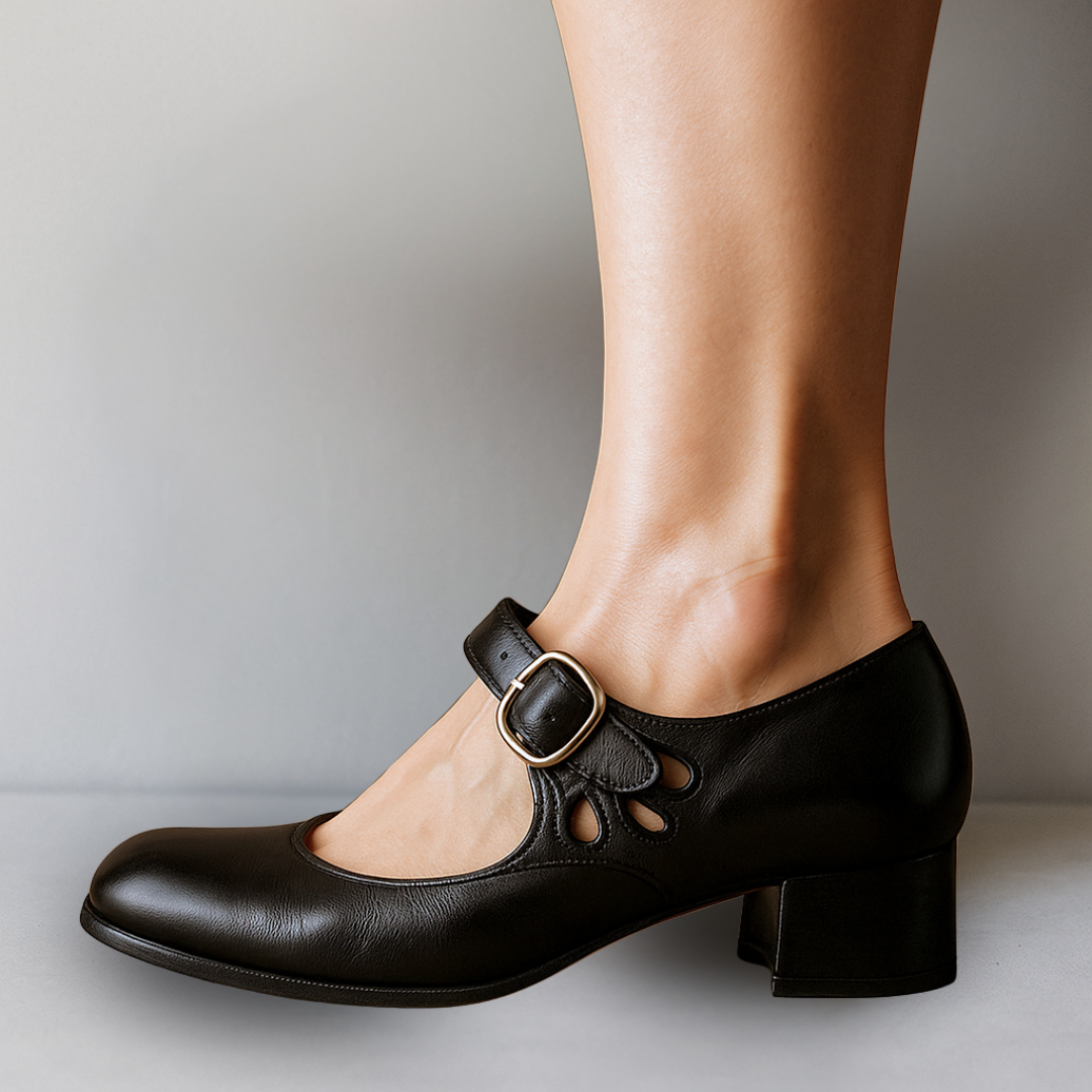 Women's Smooth Leather Ankle Strap Mary Jane Pumps