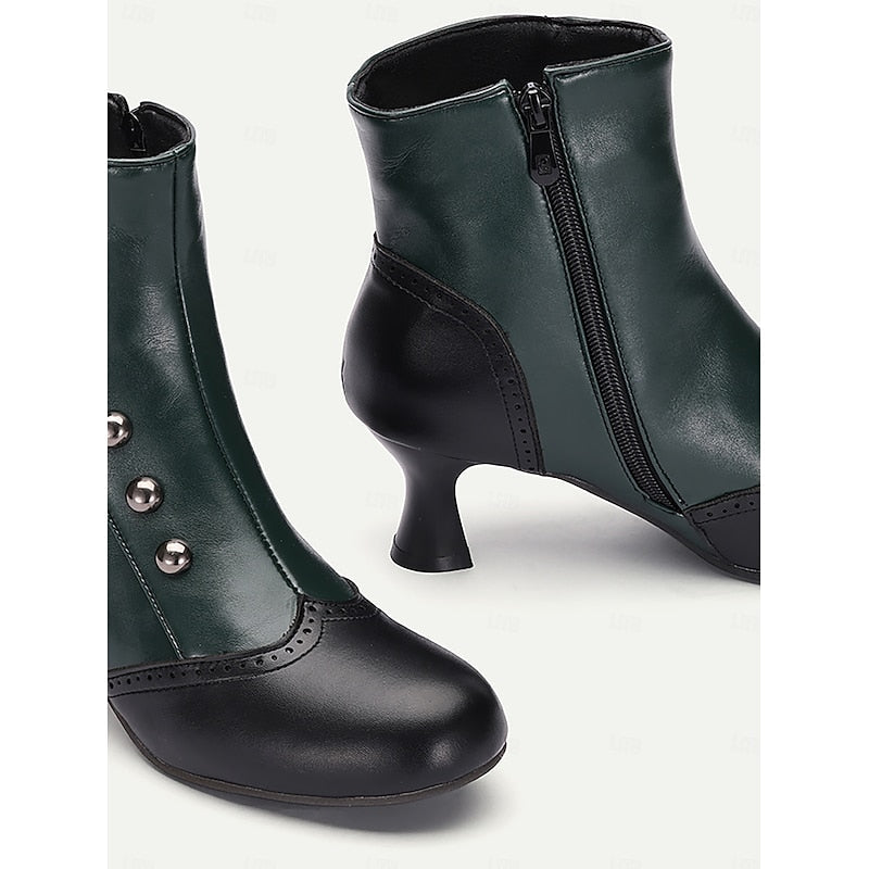Women's Vintage Two-Tone Button Detail Ankle Boots