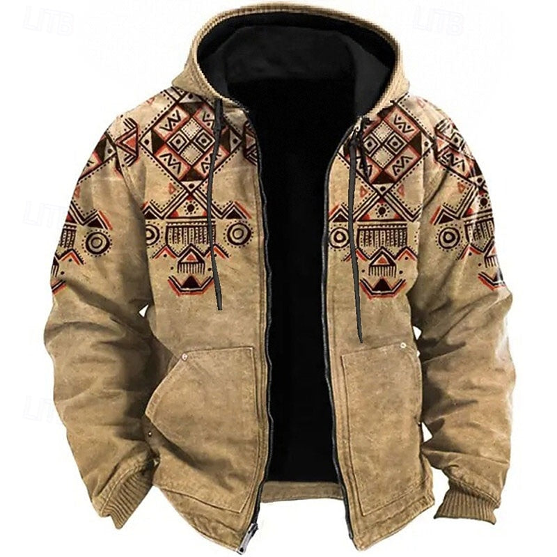 Men's Heritage Pattern Full-Zip Hooded Jacket - Brown