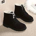 Women's Fleece-Lined Lace-Up Ankle Boots with Grip Sole - Black