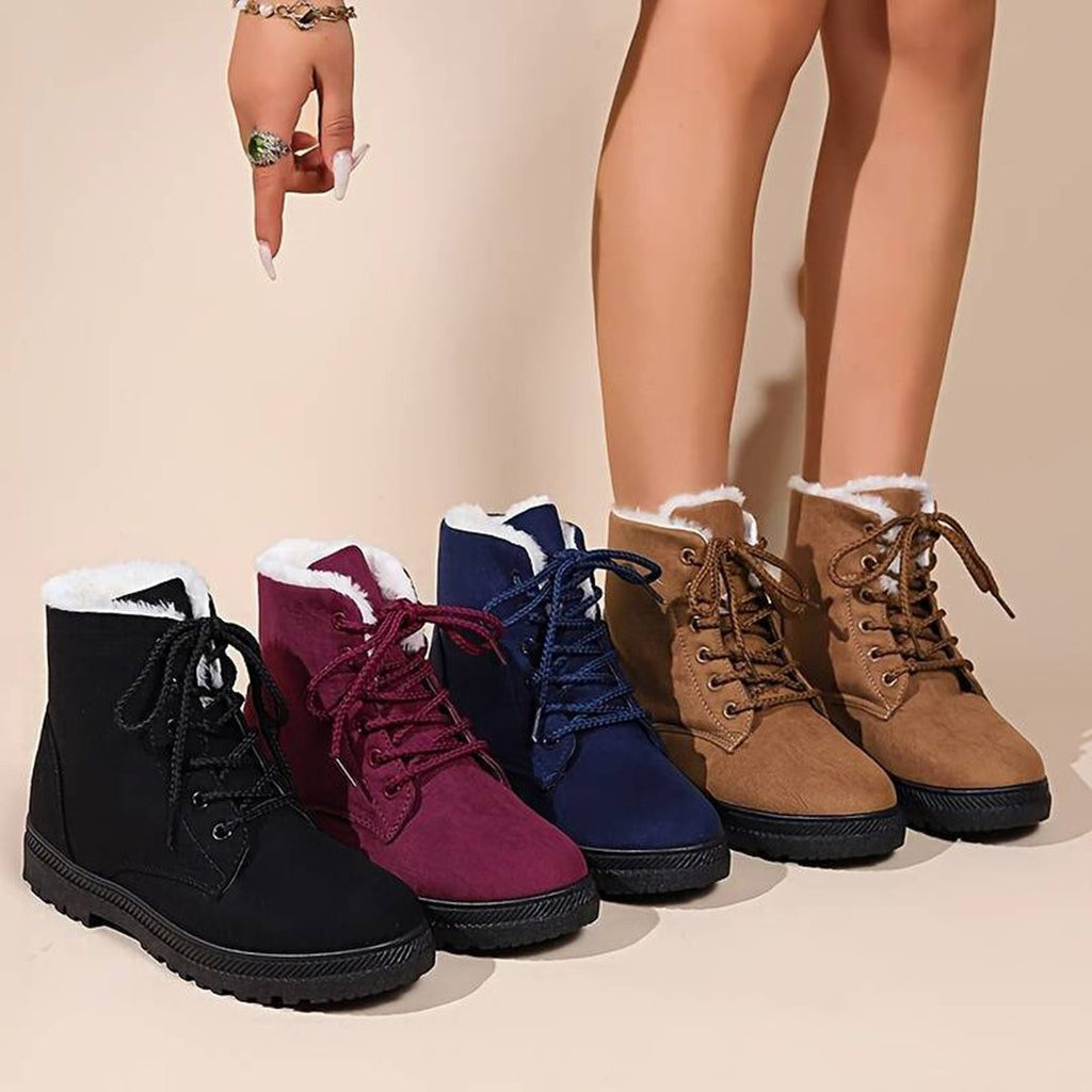 Women's Fleece-Lined Lace-Up Ankle Boots with Grip Sole
