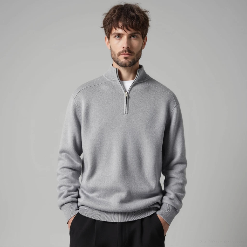 Men's Wool Half-Zip Sweater for Winter Layering - Gray