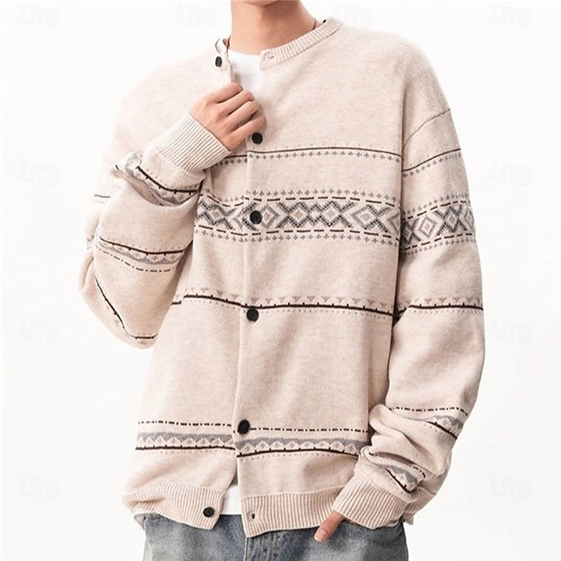 Men's Geometric Pattern Button-Down Holiday Cardigan