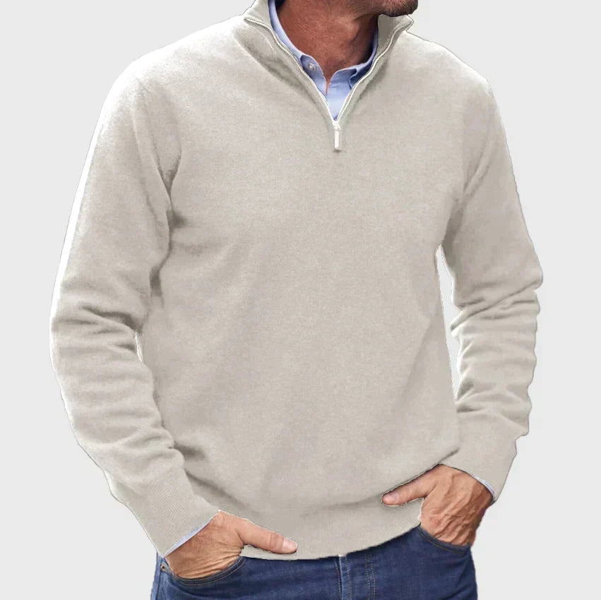 Men's Quarter-Zip Sweater - Light Gray