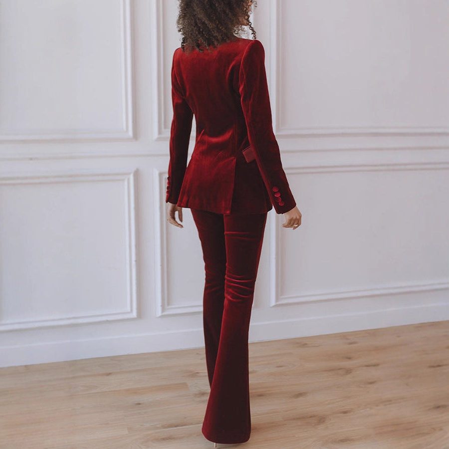 Women's Velvet Blazer Flare Pants Set