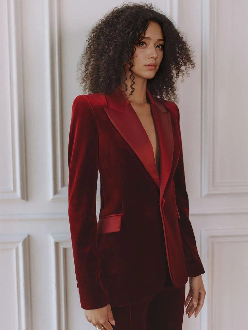 Women's Velvet Blazer Flare Pants Set