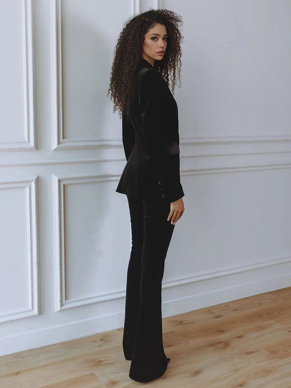 Women's Velvet Blazer Flare Pants Set