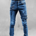 Men's Slim Fit Distressed Stretch Denim Utility Jeans - Blue