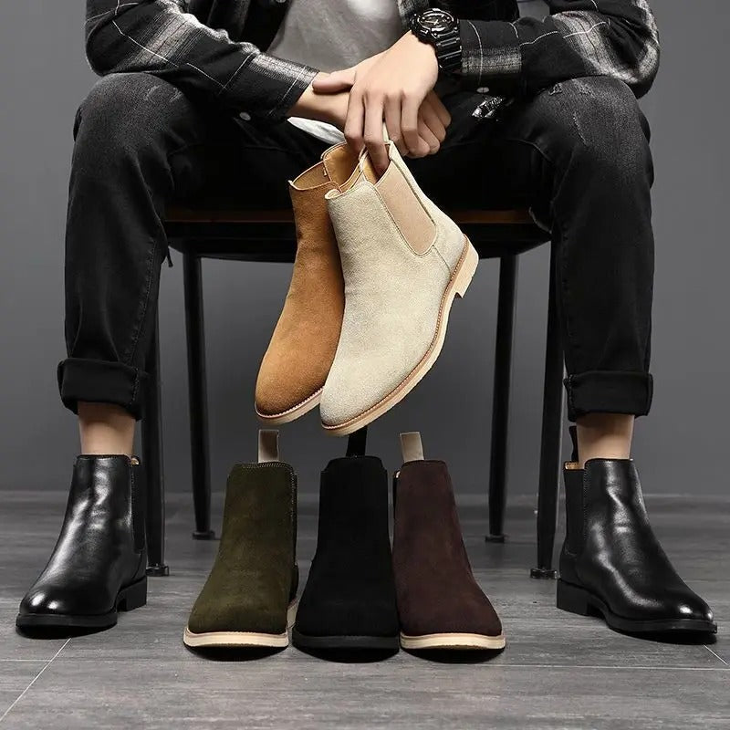 Men's Suede Chelsea Boots with Elastic Side Panels