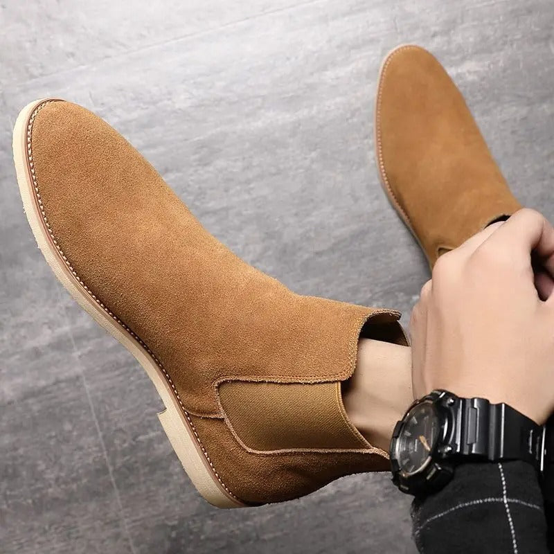 Men's Suede Chelsea Boots with Elastic Side Panels