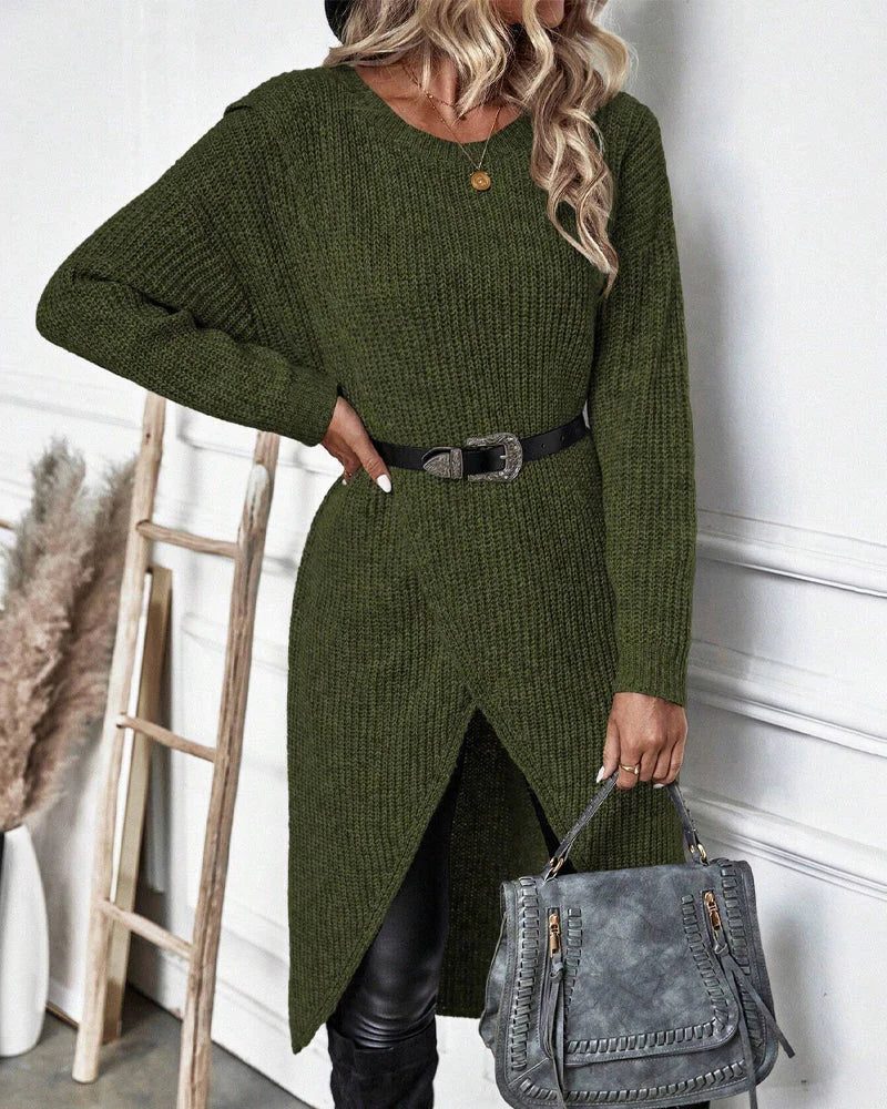 Women's Long Open-Front Ribbed Knit Cardigan - Green