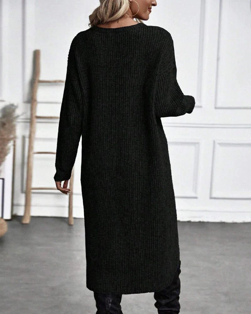Women's Long Open-Front Ribbed Knit Cardigan