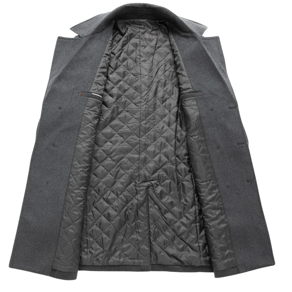 Men's Double-Breasted Tweed Overcoat with Wide Lapels
