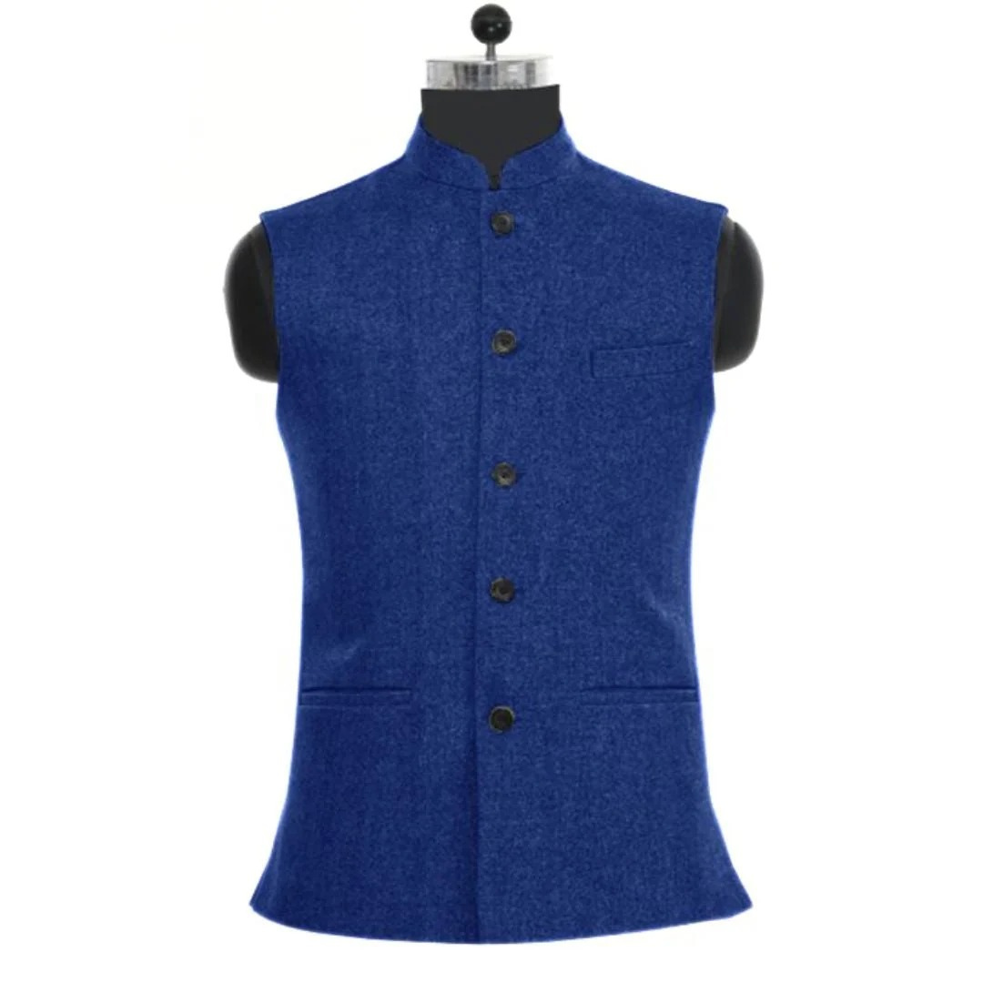 Men's Slim Fit Stand Collar Waistcoat Tailored Heritage Layer - Blue