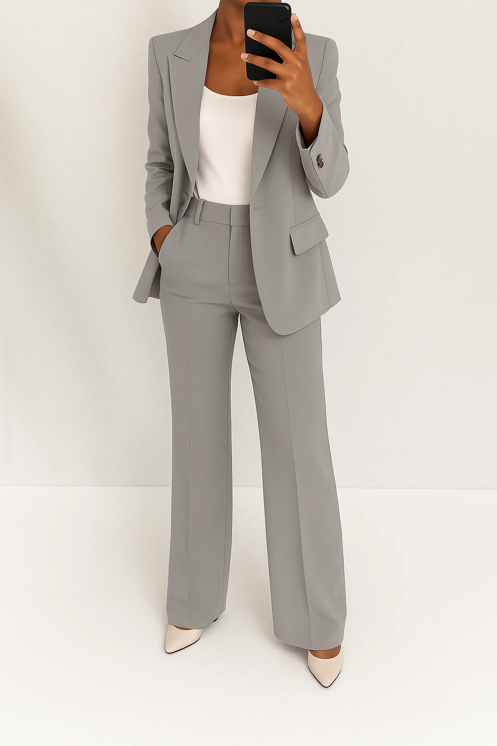Women's Wide Leg Blazer Suit Set - Gray
