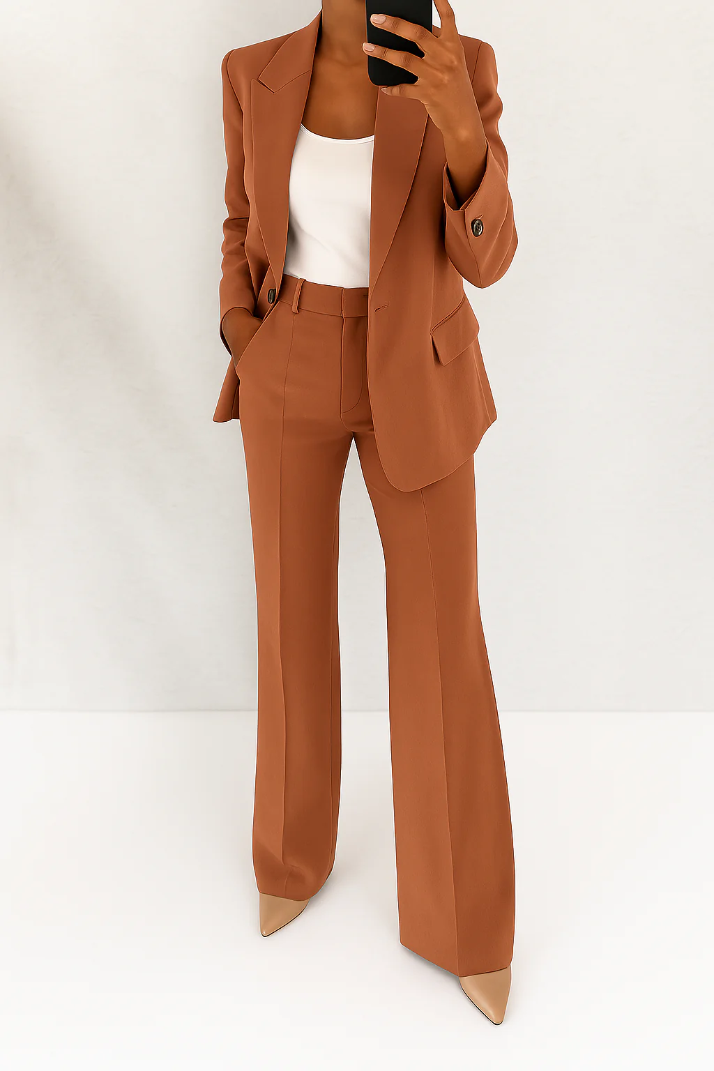 Women's Wide Leg Blazer Suit Set - Brown