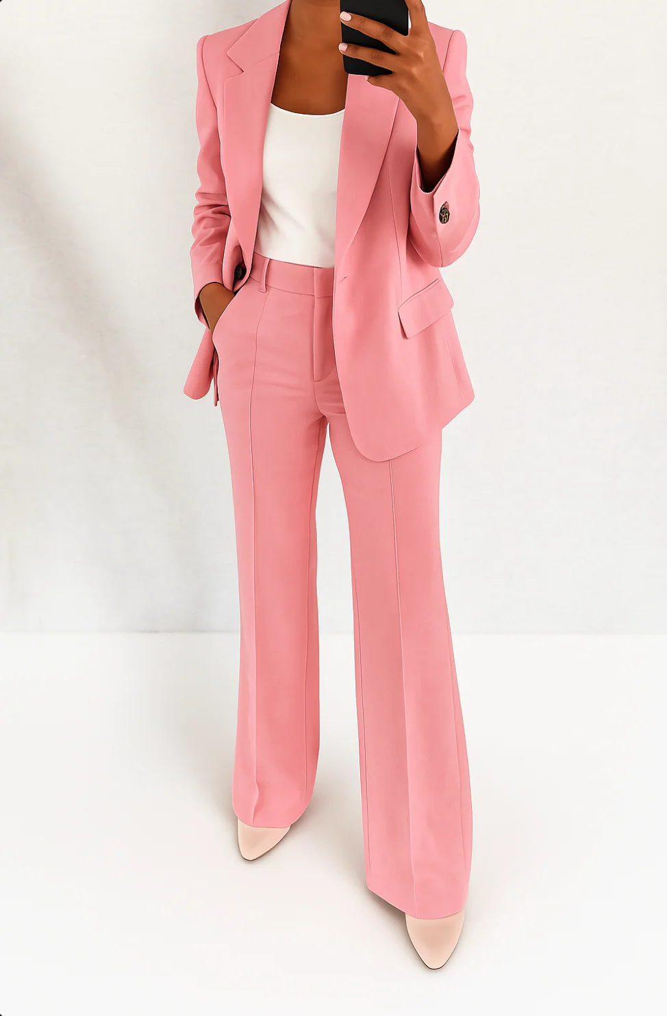 Women's Wide Leg Blazer Suit Set - Pink