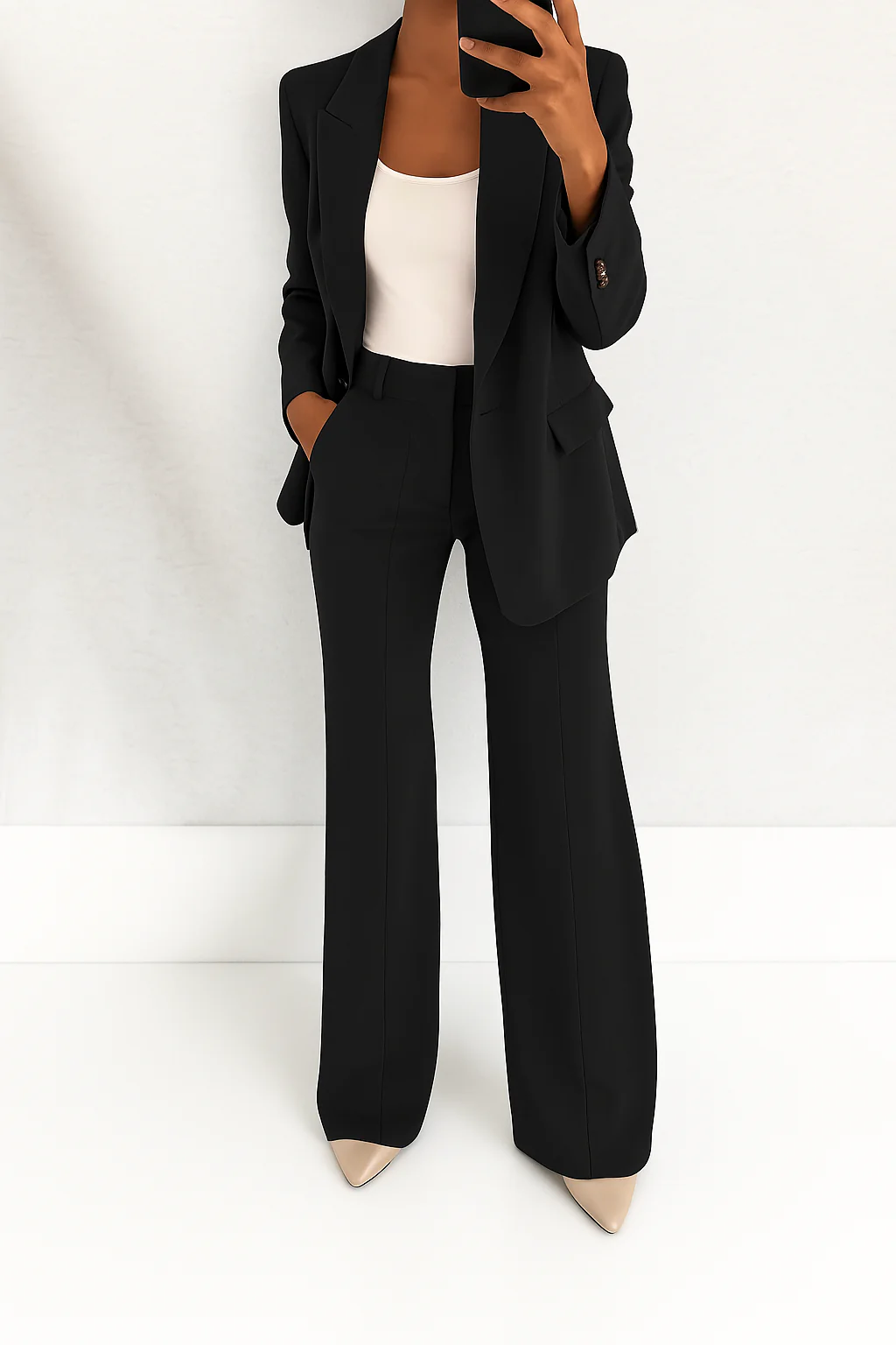 Women's Wide Leg Blazer Suit Set - Black