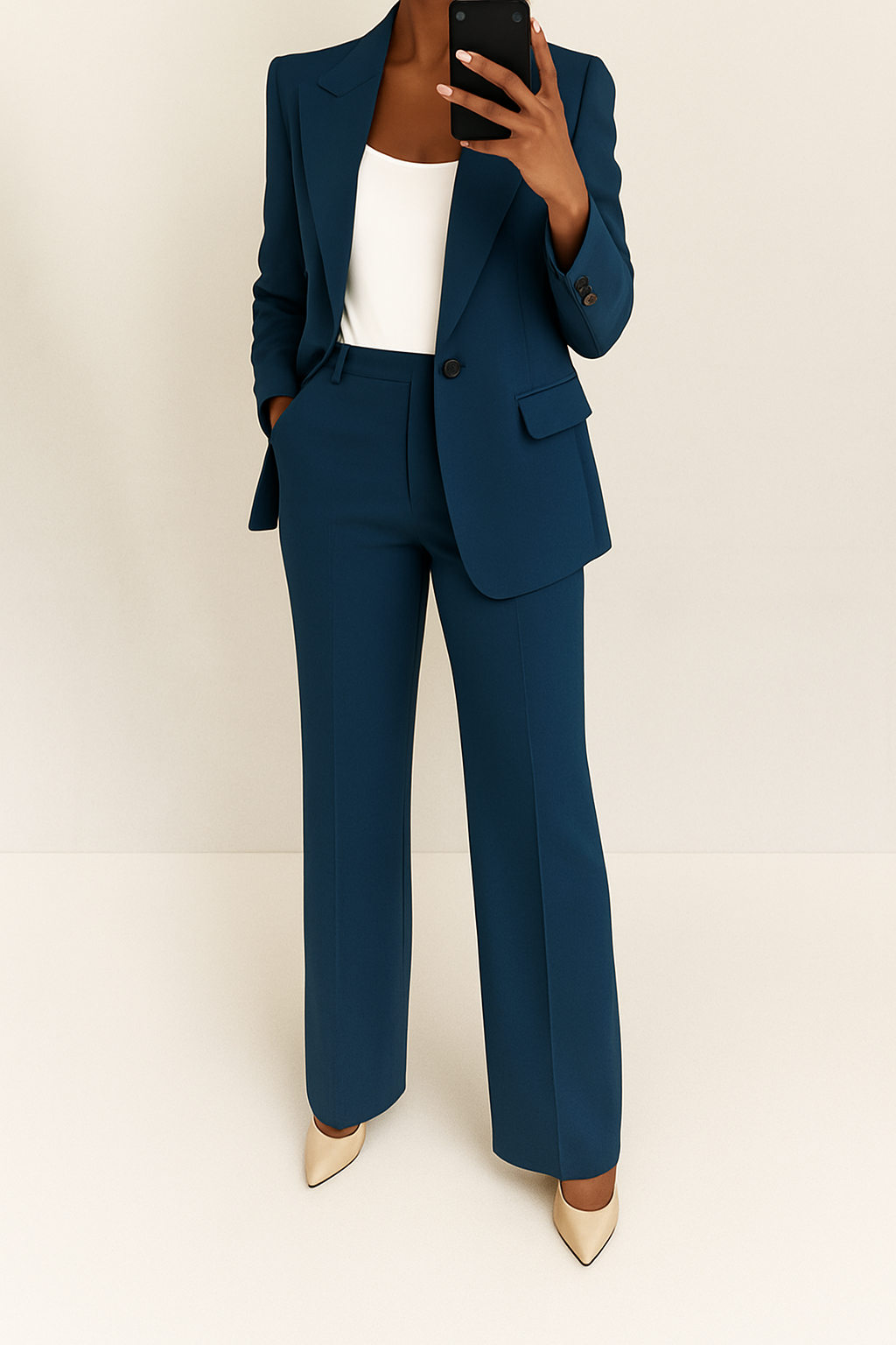 Women's Wide Leg Blazer Suit Set - Navy Blue