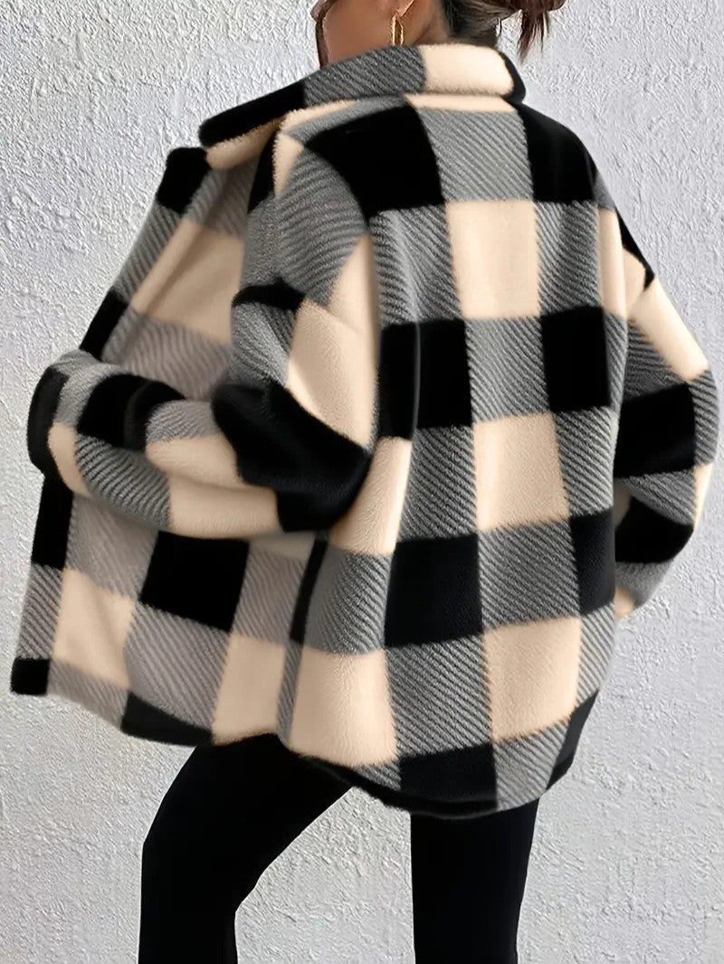 Women's Plaid Oversized Button-Up Fluffy Jacket