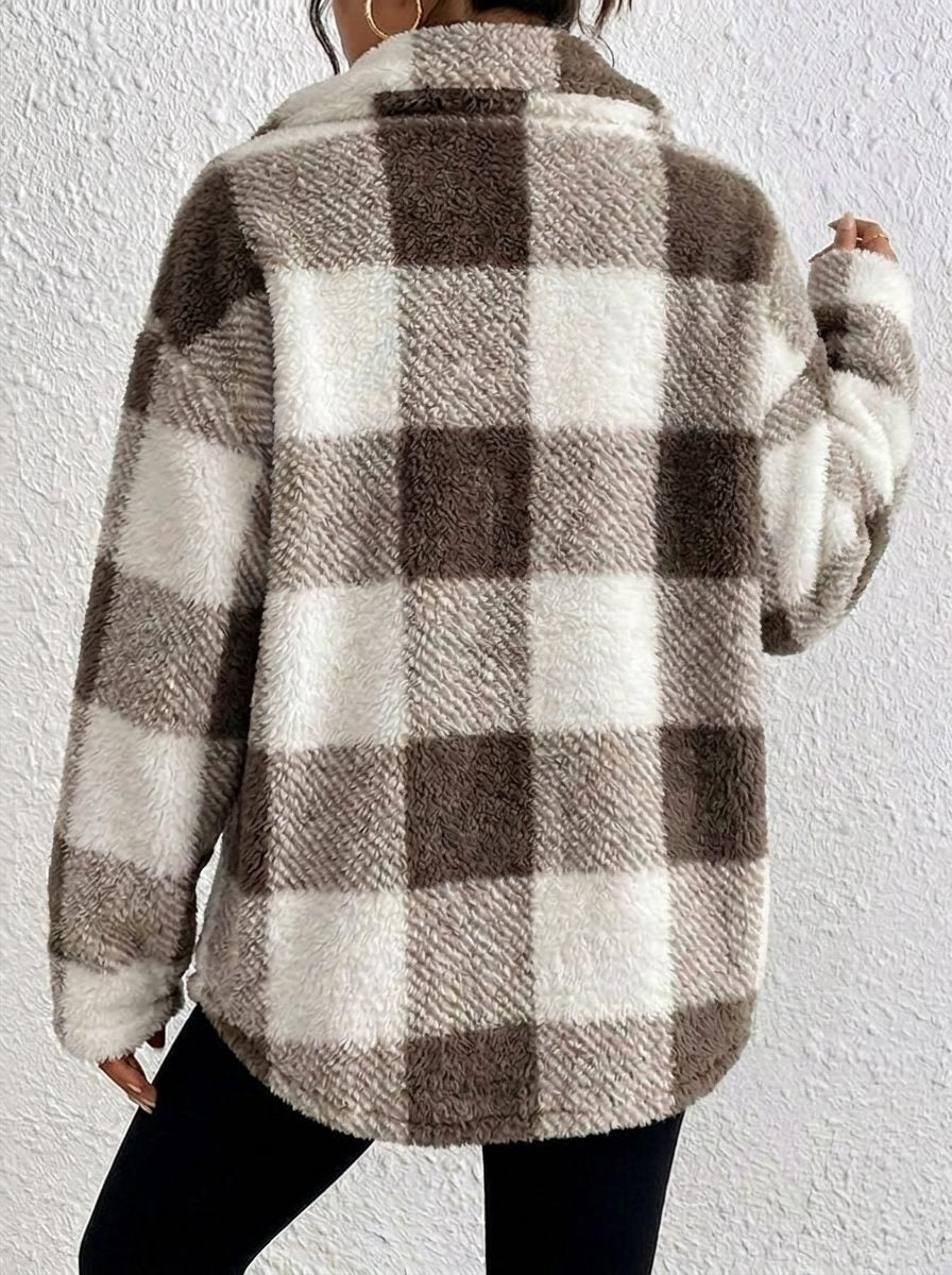 Women's Plaid Oversized Button-Up Fluffy Jacket