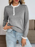 Women's Ribbed Knit Crew Neck Sweater - Gray