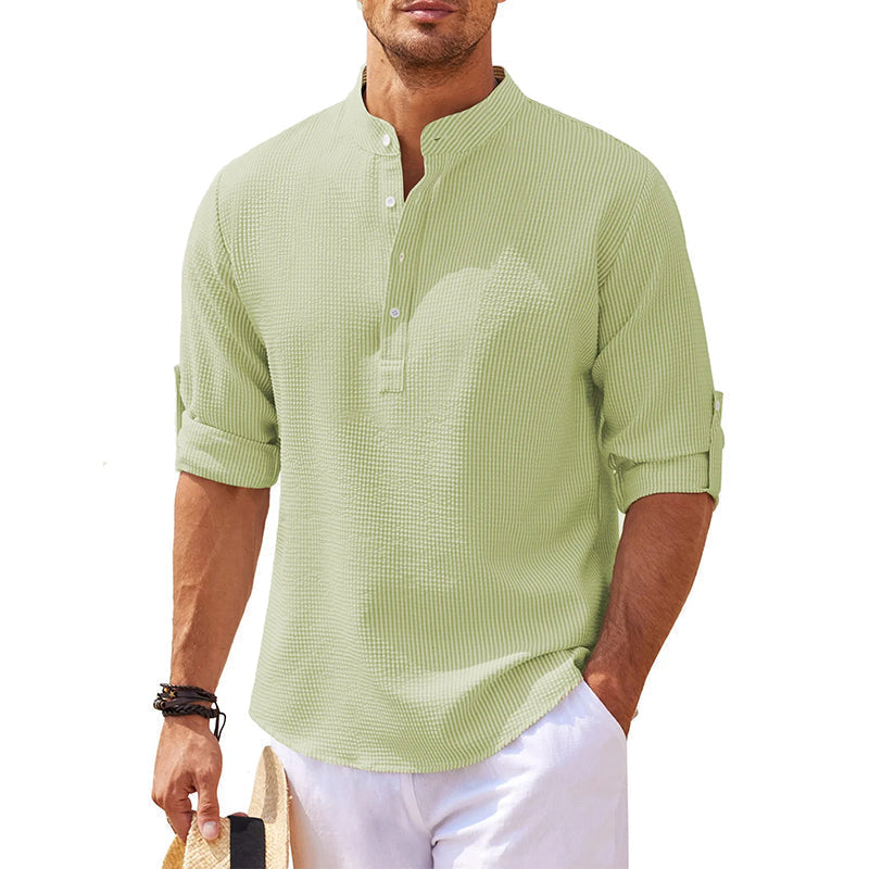 Men's Grandad Collar Popover Shirt - Light Green