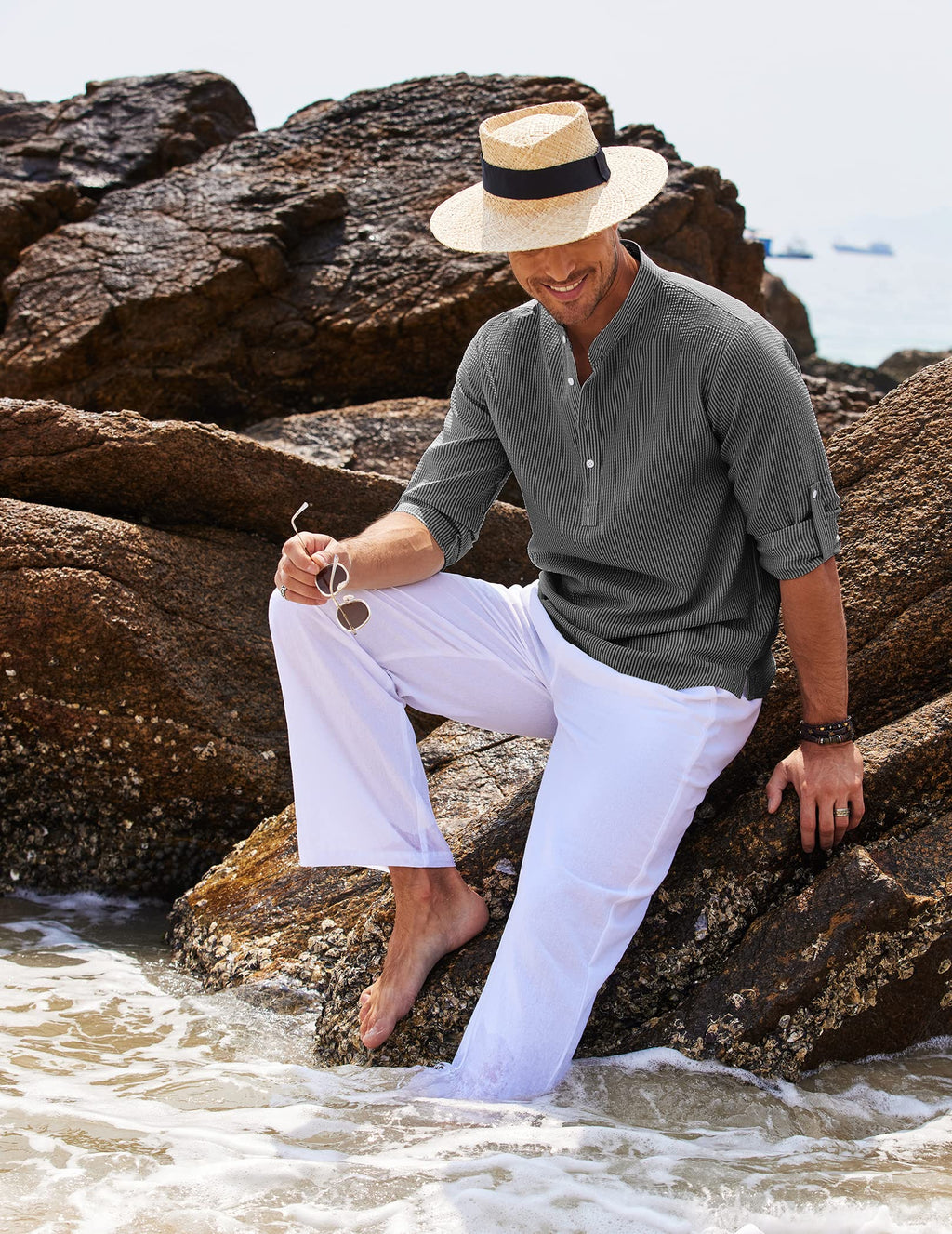 Men's Grandad Collar Popover Shirt