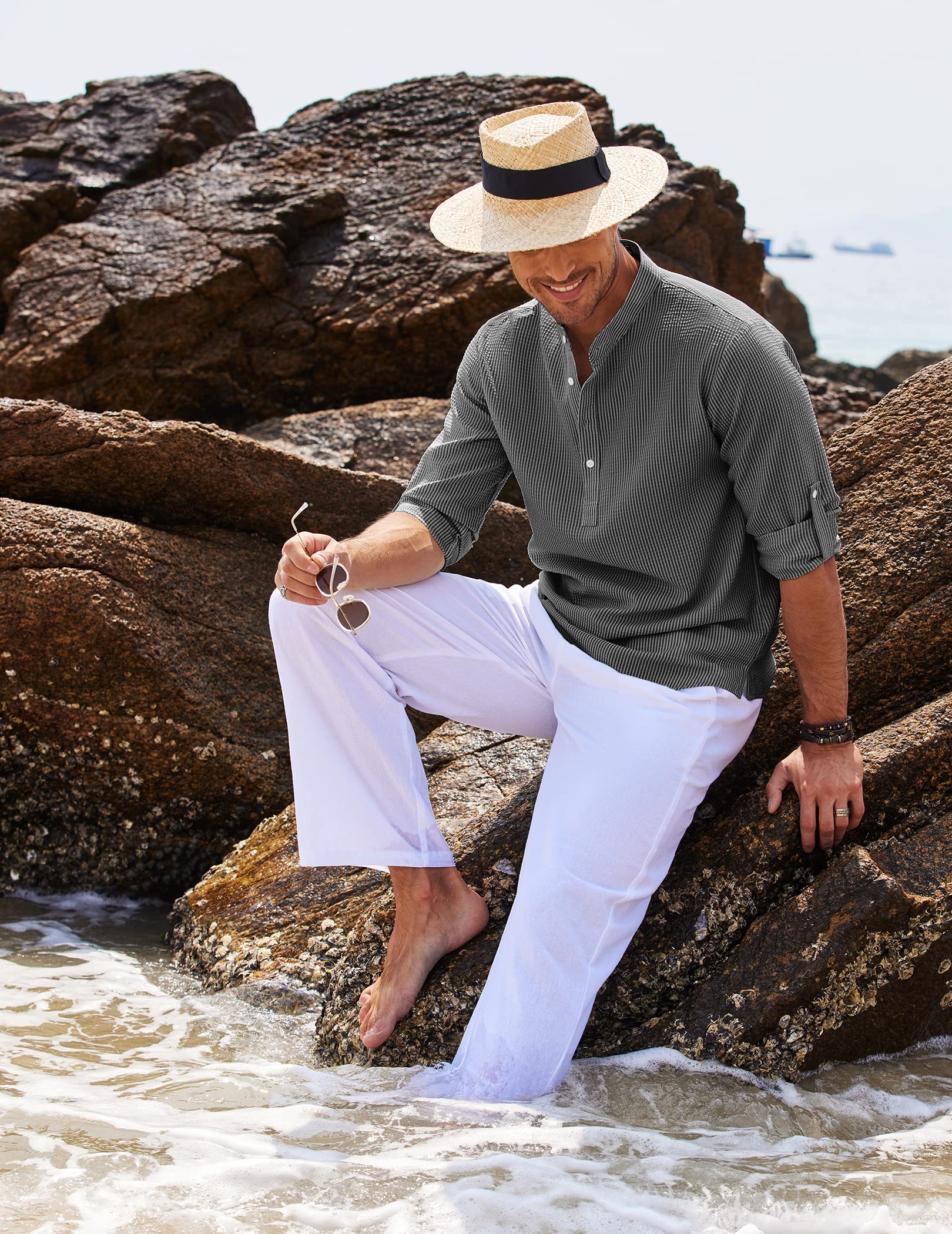 Men's Grandad Collar Popover Shirt