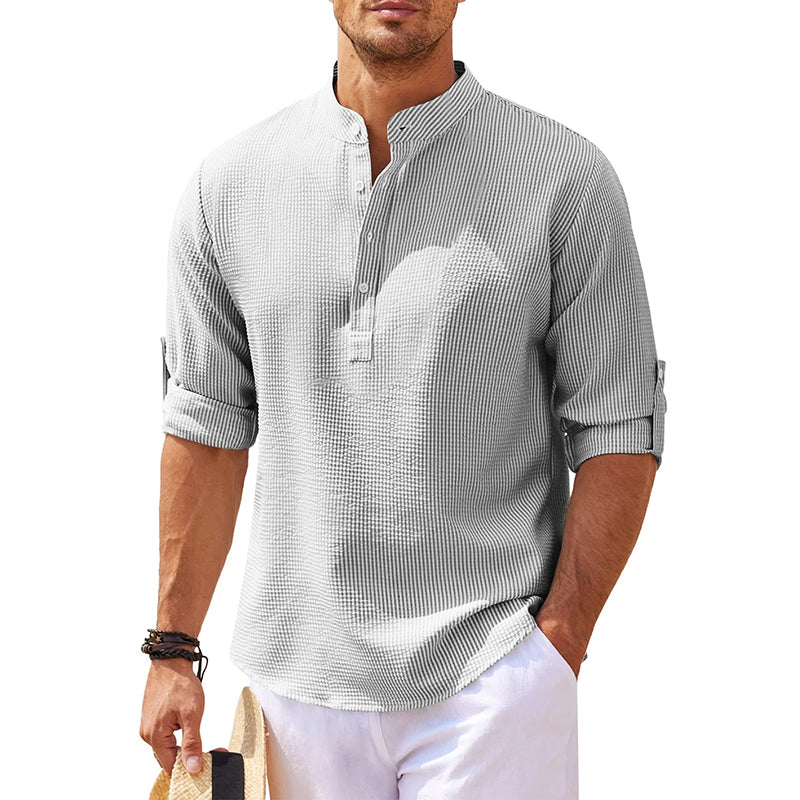 Men's Grandad Collar Popover Shirt - Light Gray