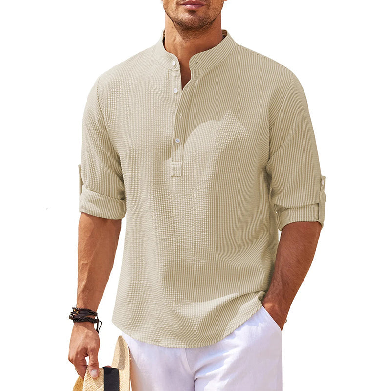 Men's Grandad Collar Popover Shirt - Beige