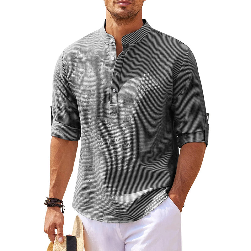 Men's Grandad Collar Popover Shirt - Gray
