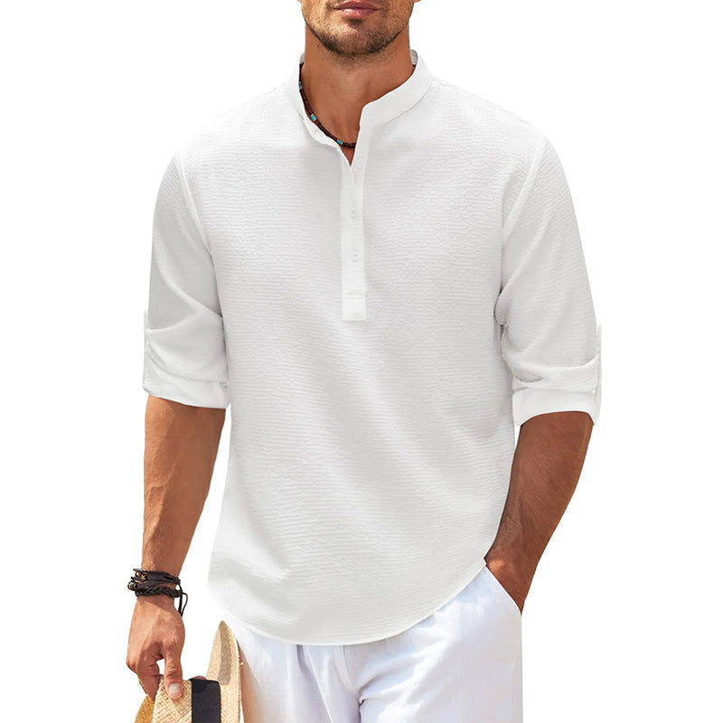 Men's Grandad Collar Popover Shirt - White