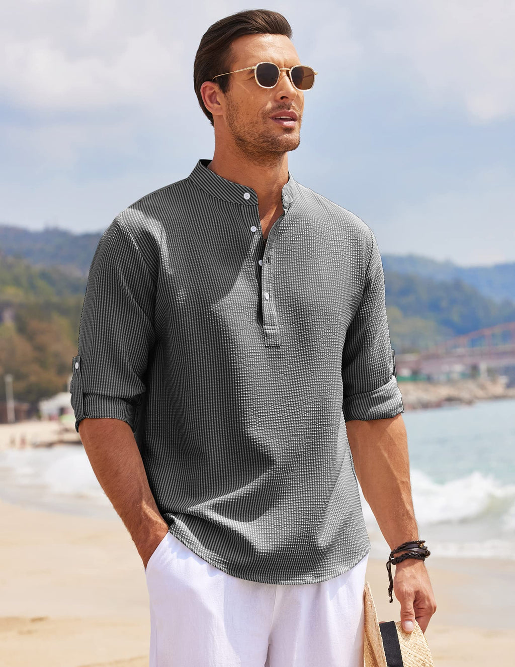 Men's Grandad Collar Popover Shirt
